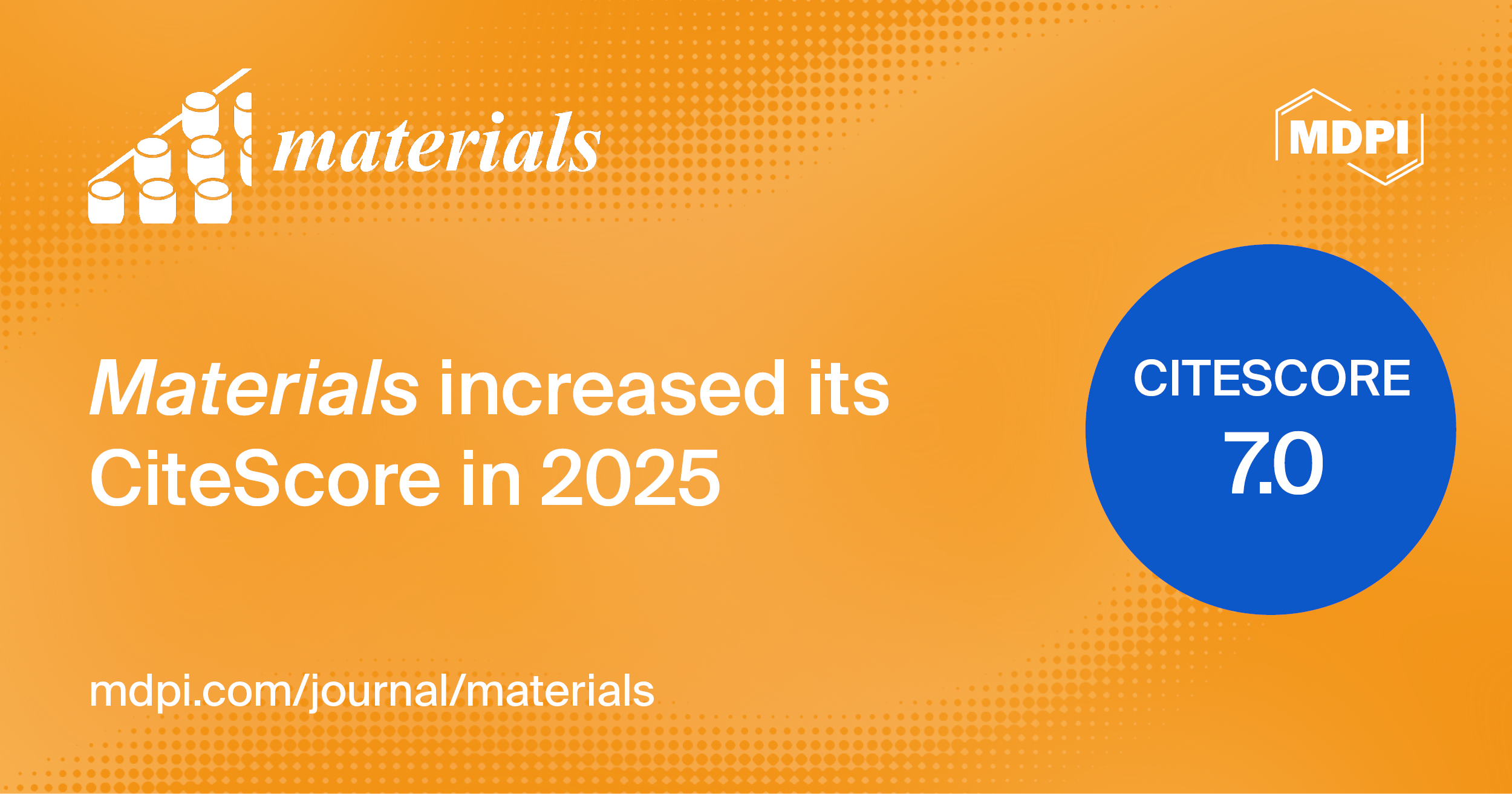 Materials Receives an Increased CiteScore of 7.0