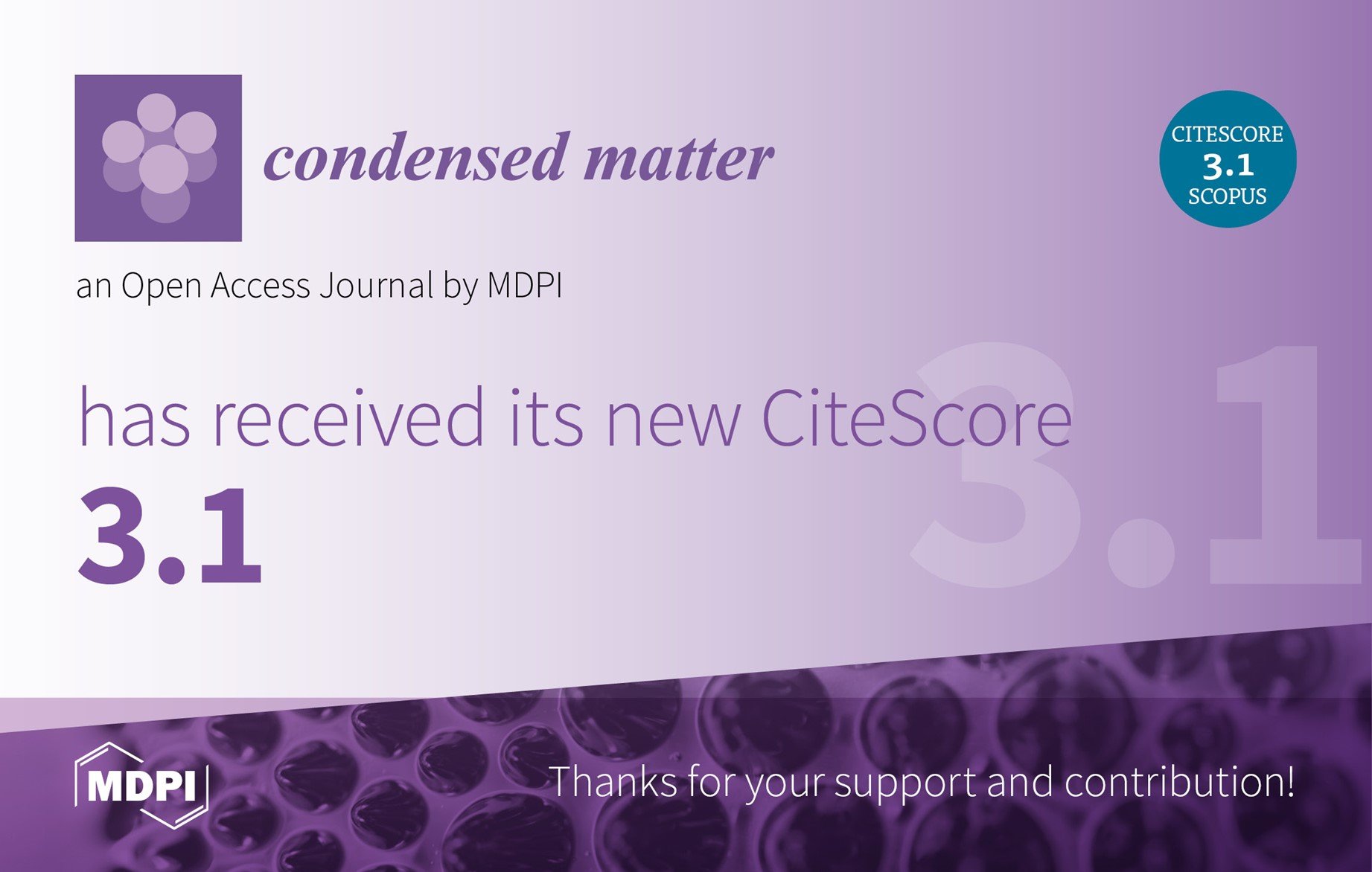 <em>Condensed Matter</em> Receives Updated CiteScore of 3.1