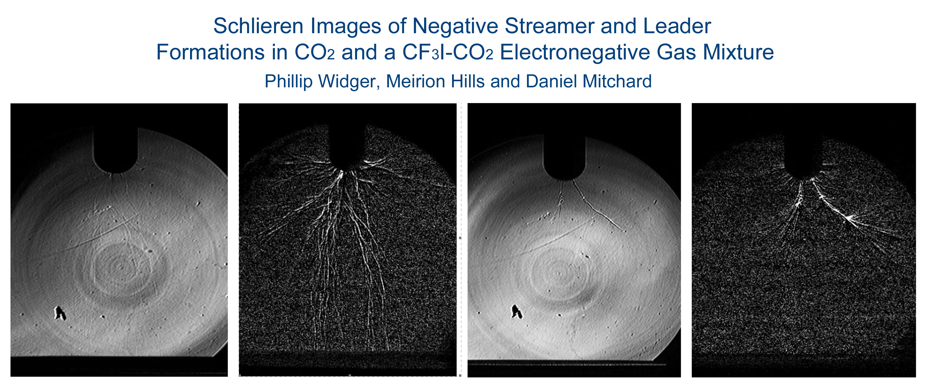 Ultra high speed camera images of negative streamers.