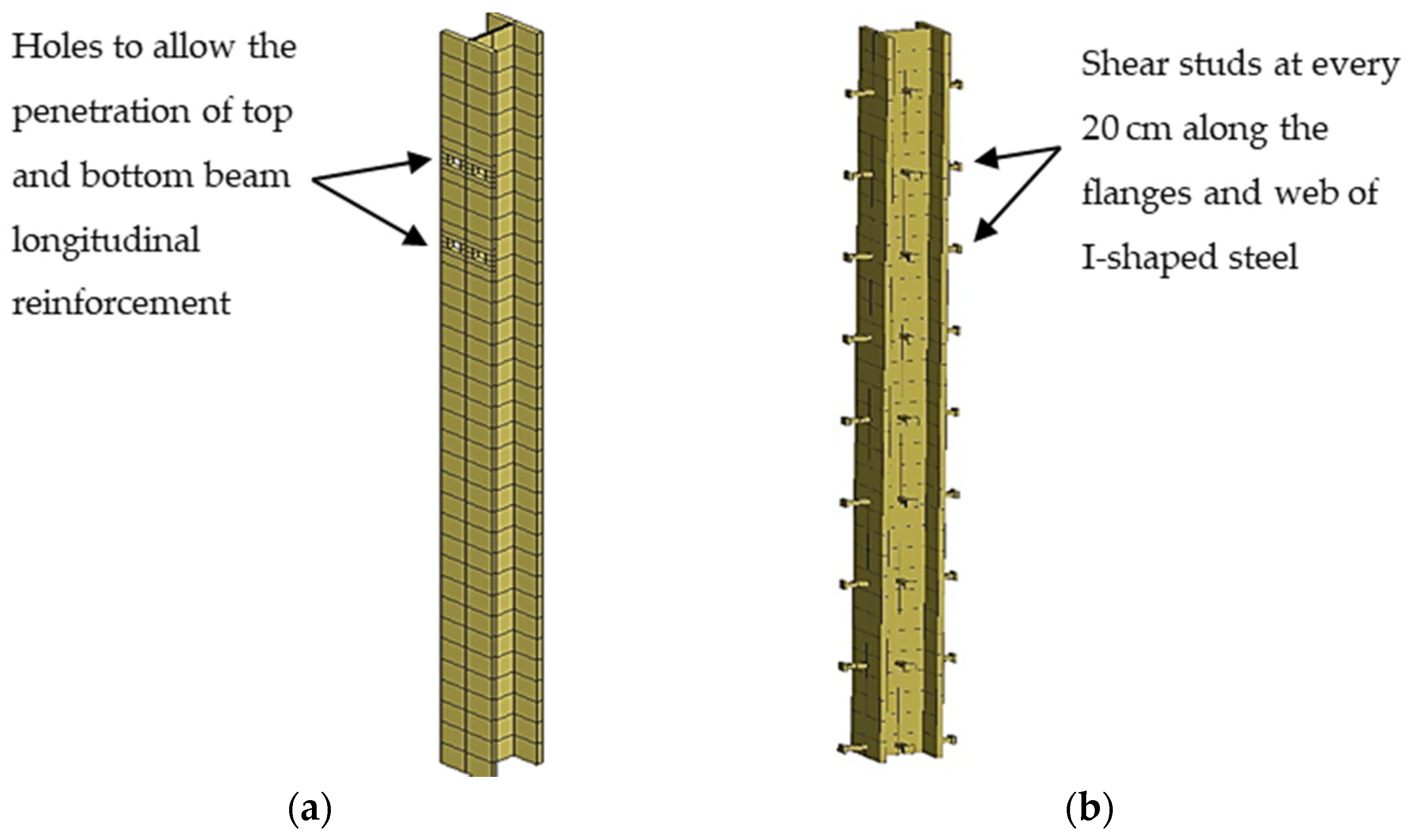 7. Reinforcement details: (a) Frame and foundation front view; (b)