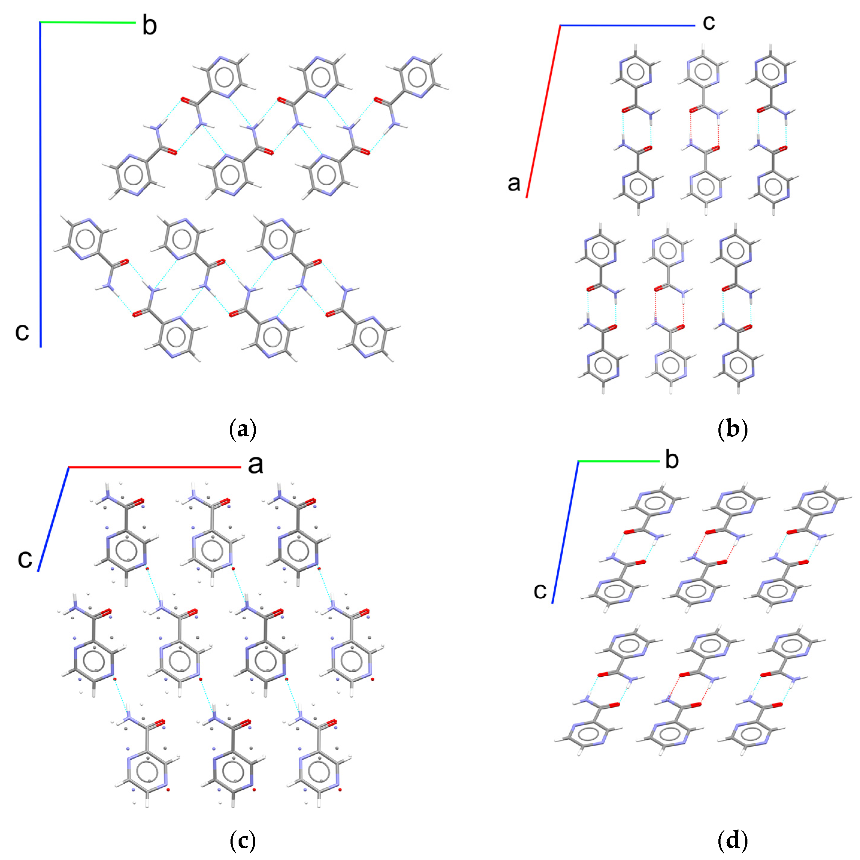 Two views of bond paths for (a) polymorph I, b second polymorph III and