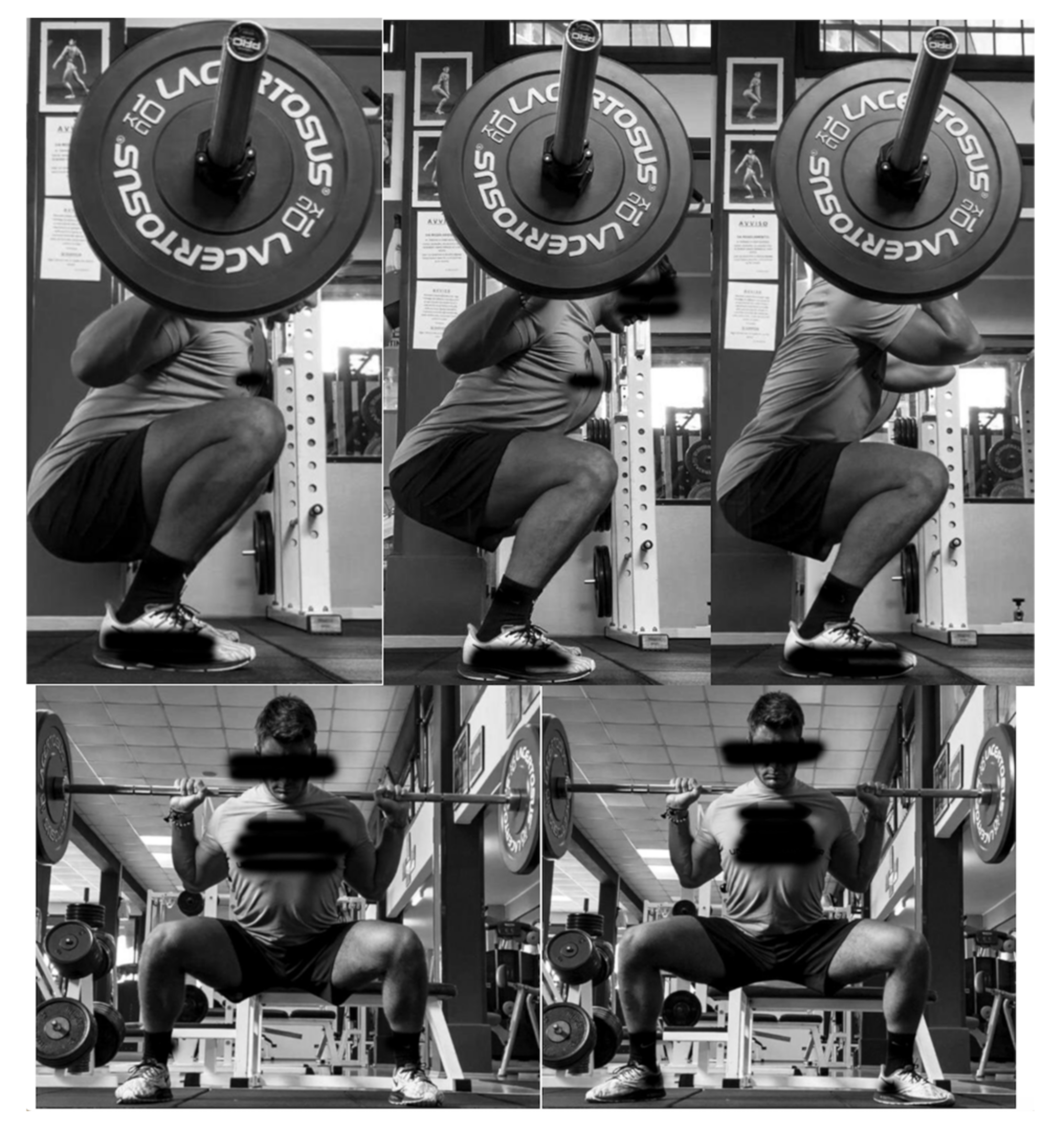 One-repetition maximum squat variations. A) Back squat. B) Front