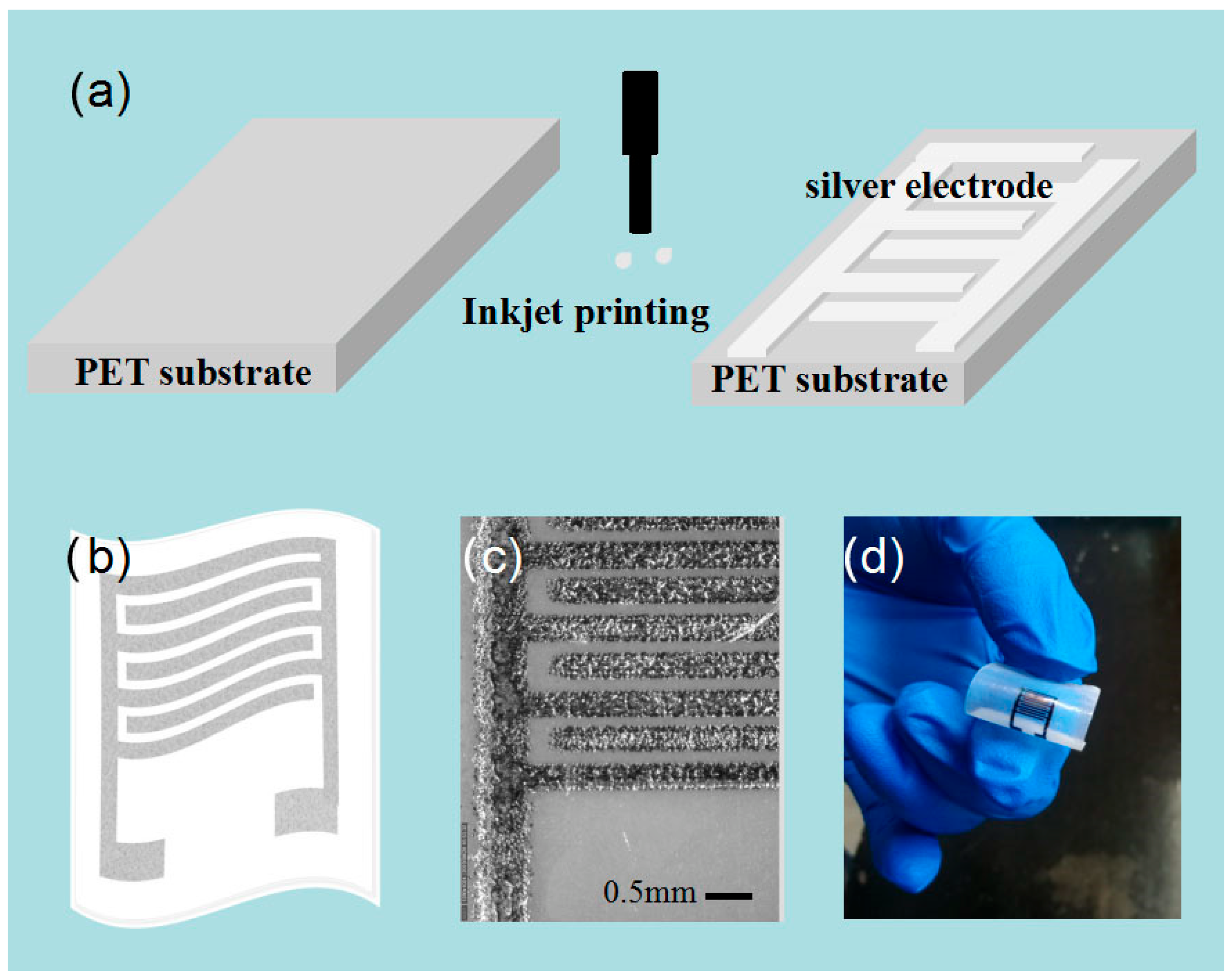 a) Fabrication process of a silk fabric-based respiration sensor. (b)