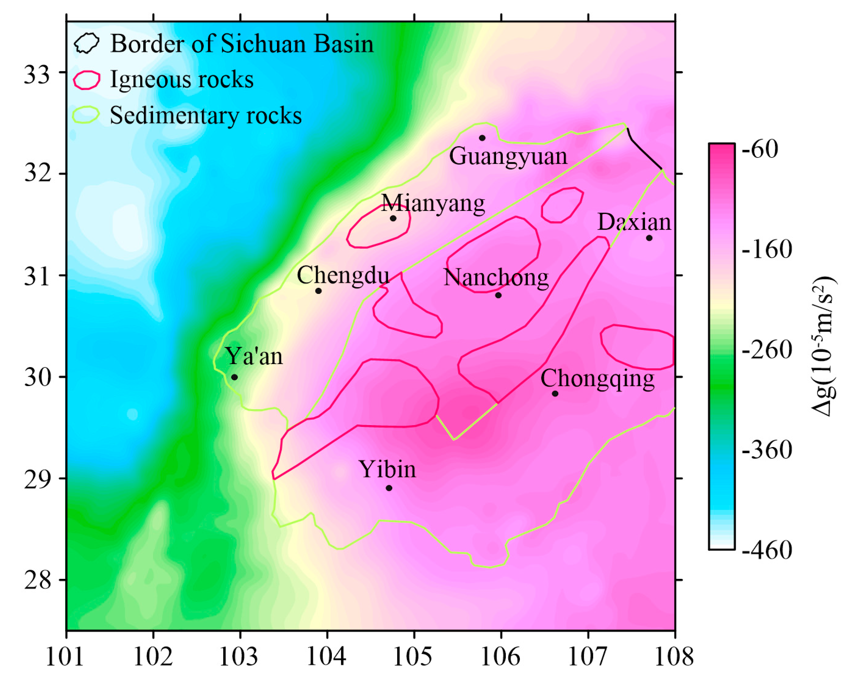 Bouguer Gravity Anomaly contour map as extracted from the regional