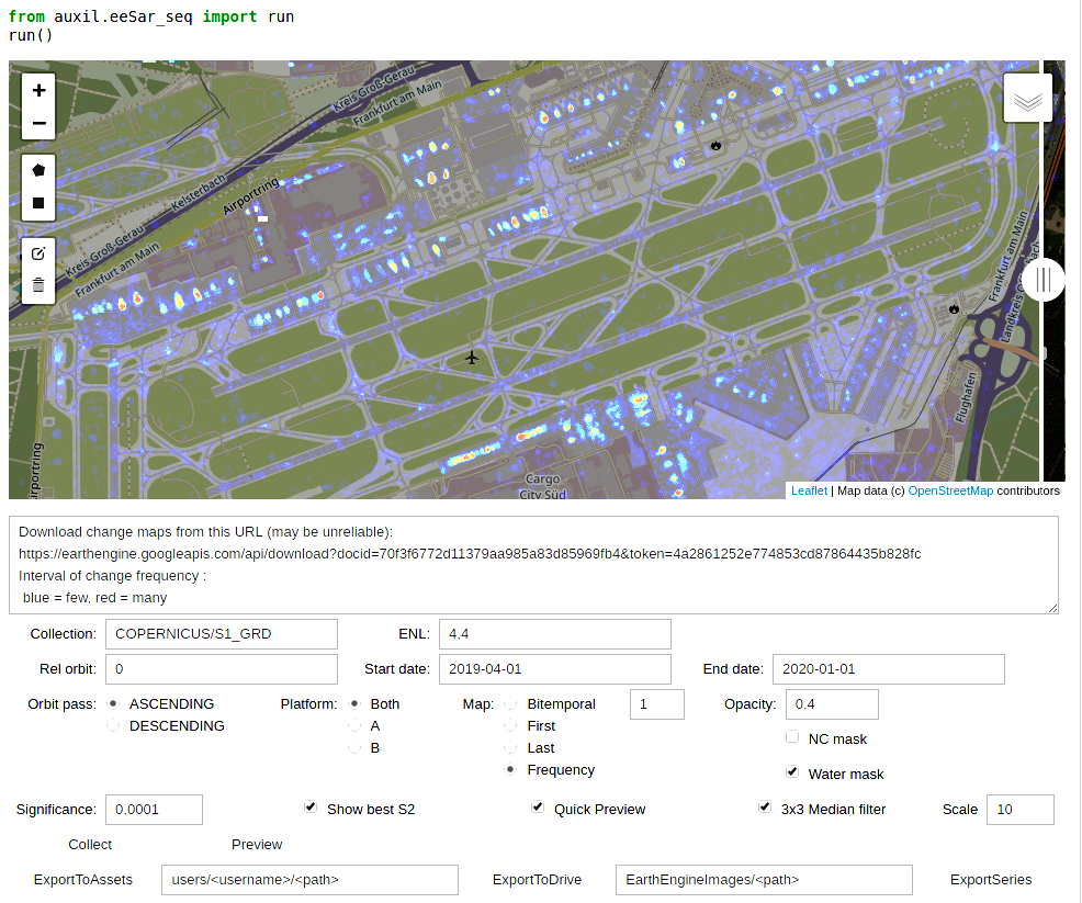 Programming interface of Google Earth Engine©. The red polygon is