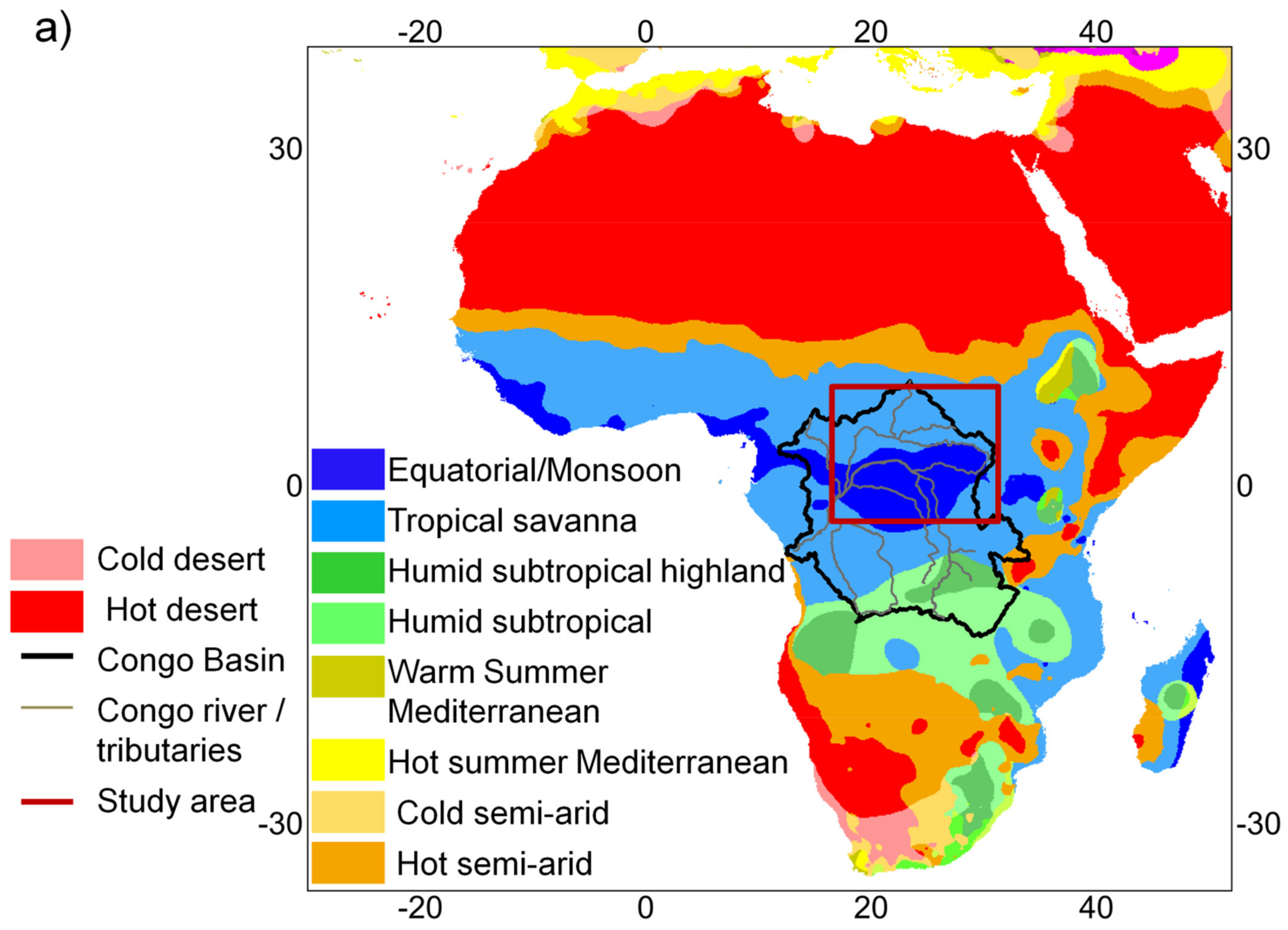Location of the study site: (A) Location of the Congo River Basin