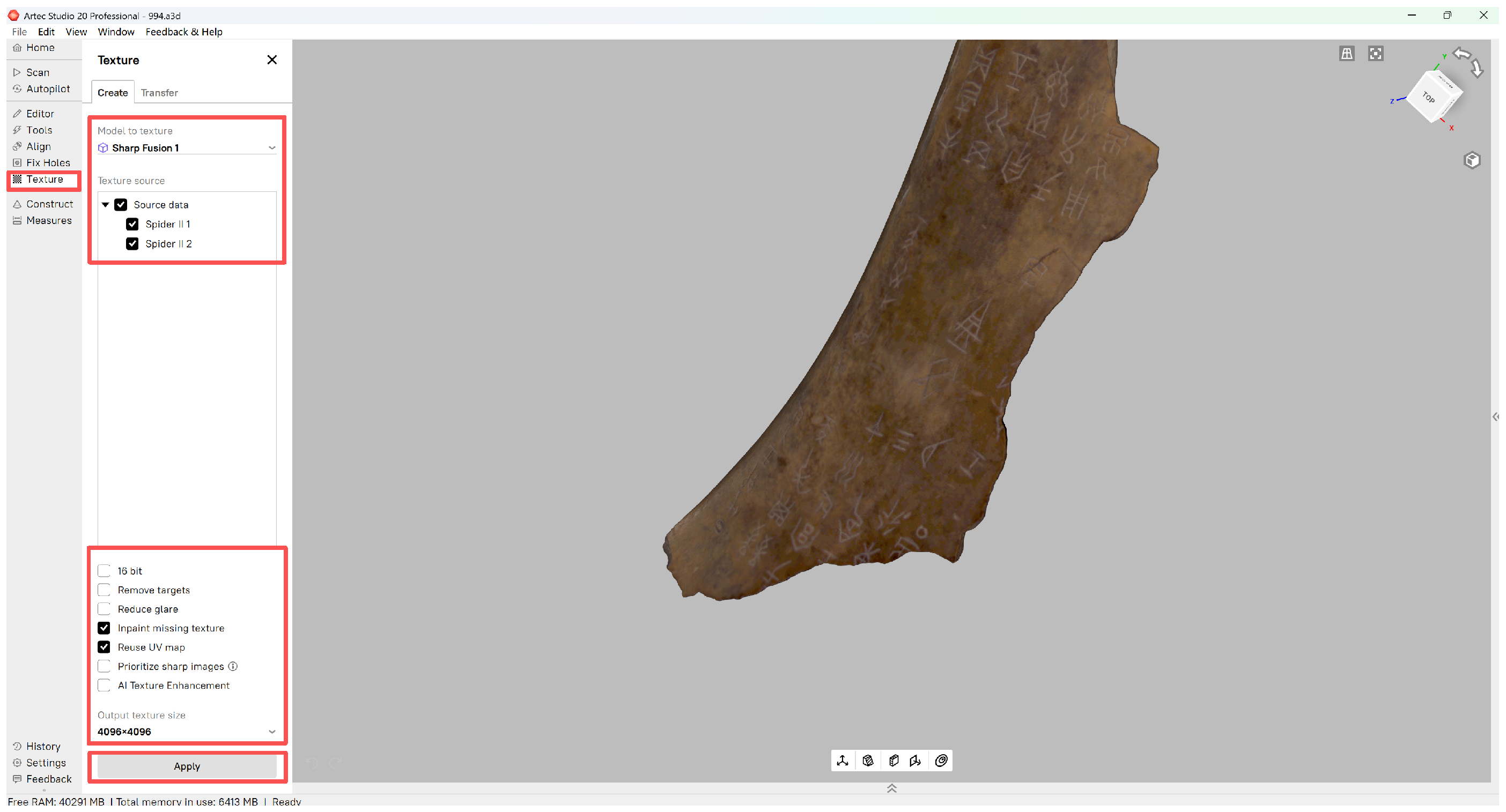 Efficient Mesh Reconstruction and Texturing of Oracle Bones