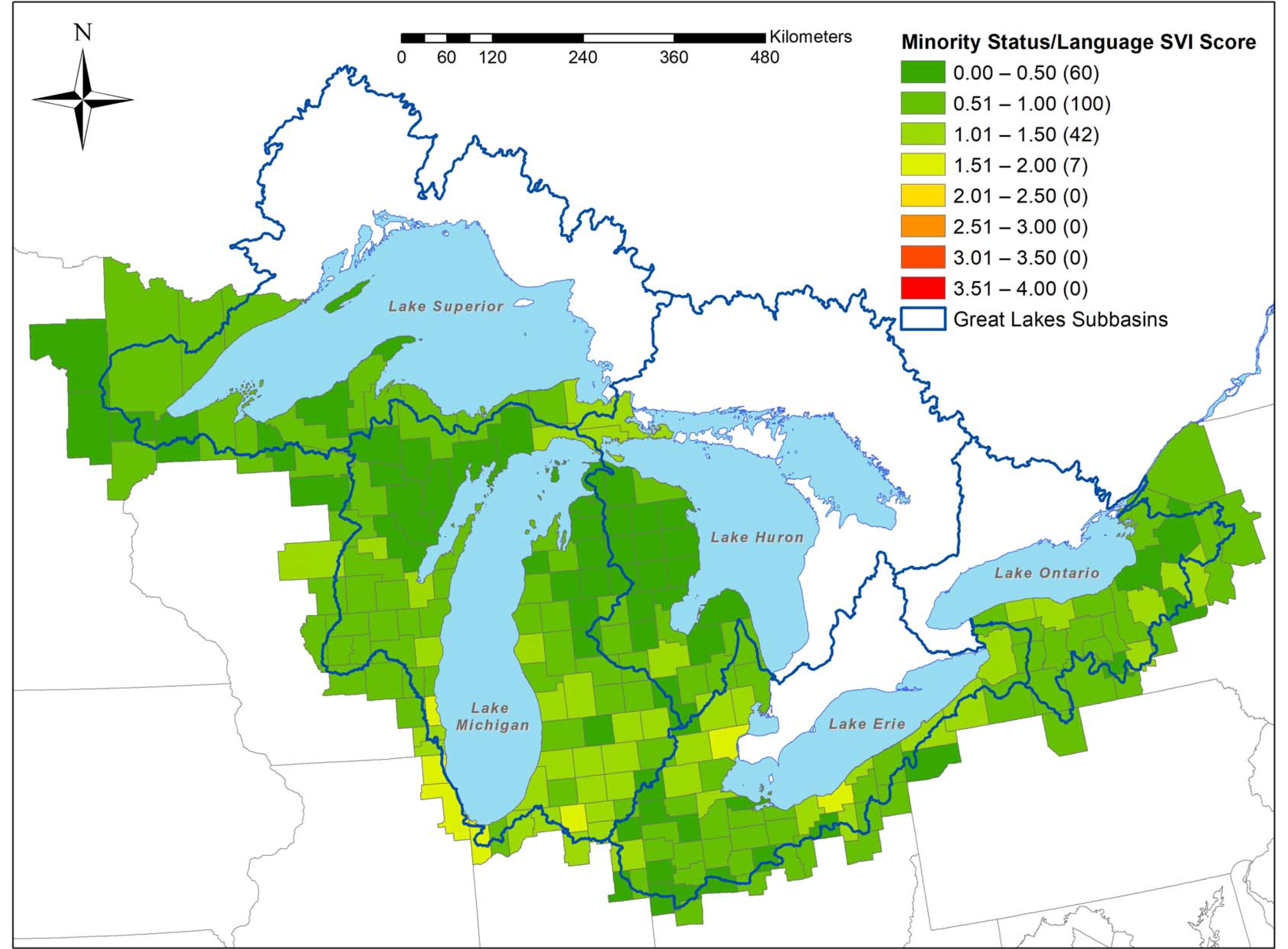 Map of Lake Erie showing the central basin boundaries, included outflow