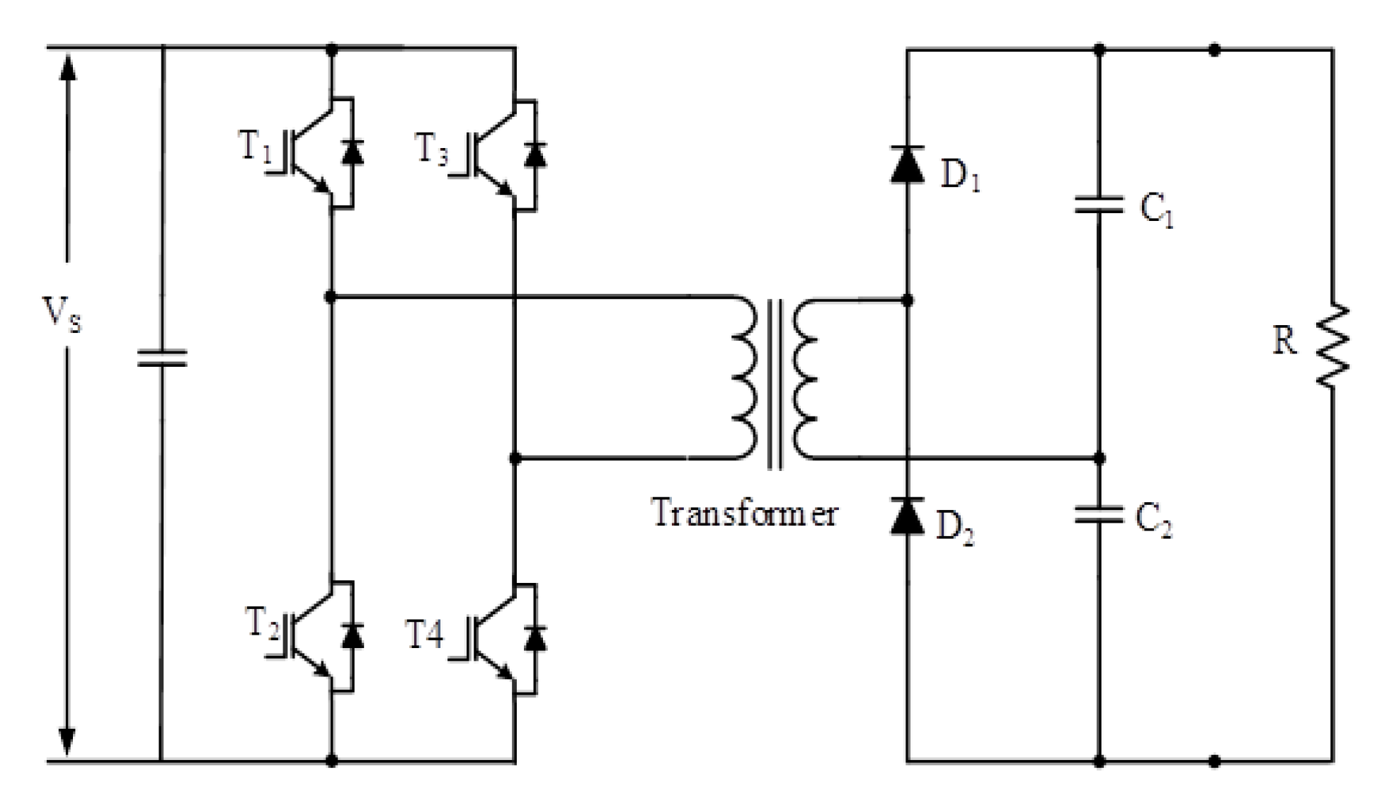 Schematic of the Isolated Full Bridge Boost converter.
