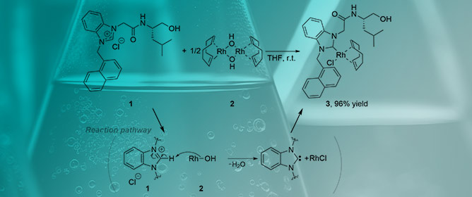 Chloro(&eta;<sup>2</sup>,&eta;<sup>2</sup>-cycloocta-1,5-diene){1-[(2-[(<em>S</em>)-1-(hydroxymethyl)-3-methylbutyl]amino)-2-oxoethyl]-3-(1-naphthalenylmethyl)benzimidazol-2-ylidene}rhodium(I)