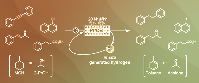 Pt/CB-Catalyzed Chemoselective Hydrogenation Using In Situ-Generated Hydrogen by Microwave-Mediated Dehydrogenation of Methylcyclohexane under Continuous-Flow Conditions