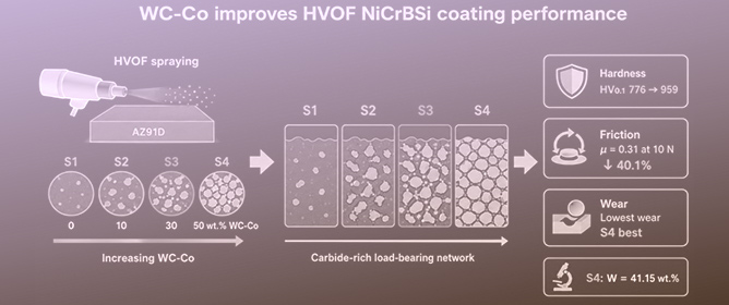 HVOF-Sprayed NiCrBSi/WC-Co Coatings on AZ91D: Microstructure and Dry-Sliding Tribology